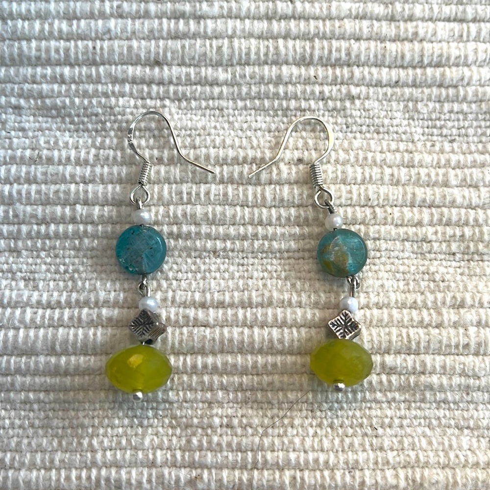 Peridot & Kyanite Stone Earrings Sterling